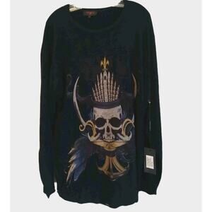 RAW7 Men's 100% Acrylic CAPTAIN Crewneck Sweater Mens 2XL Black Skull Goth Raver